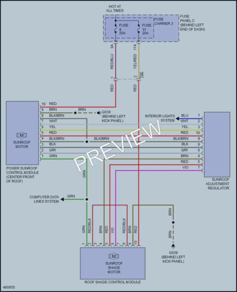 2015 Audi S4 Power Top Sunroof wiring diagram preview