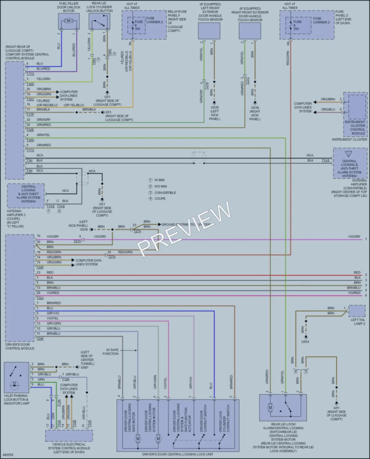 2015 Audi S5 Power Door Locks wiring diagram preview