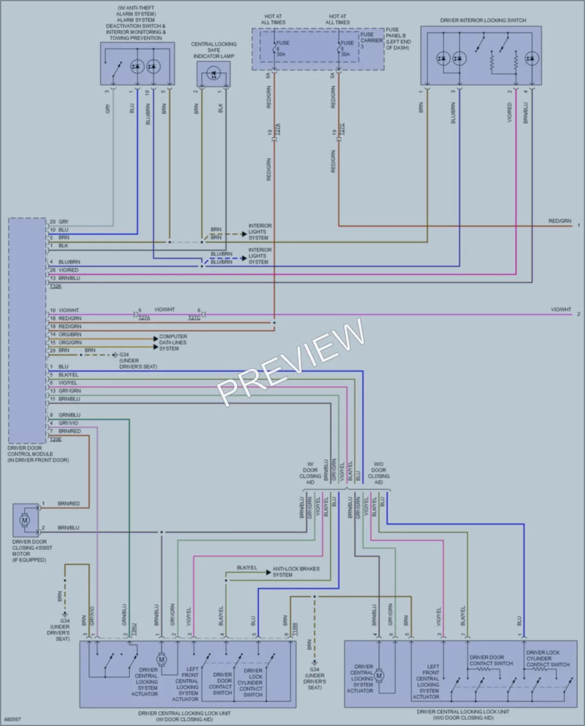 2015 Audi S7 Power Door Locks wiring diagram preview