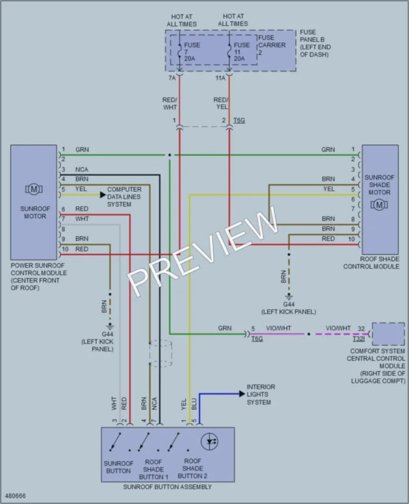 2015 Audi S7 Power Top Sunroof wiring diagram preview