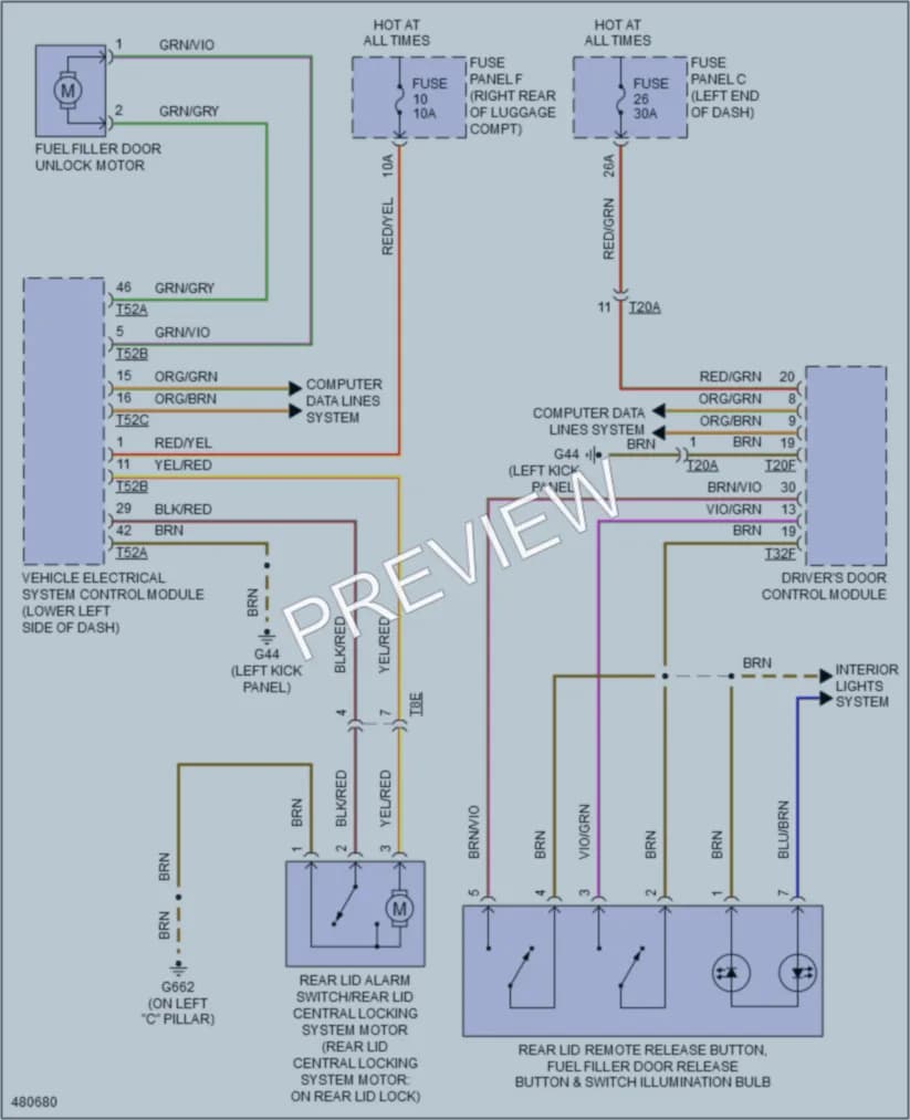 2015 Audi TT Trunk Tailgate Fuel Door wiring diagram preview