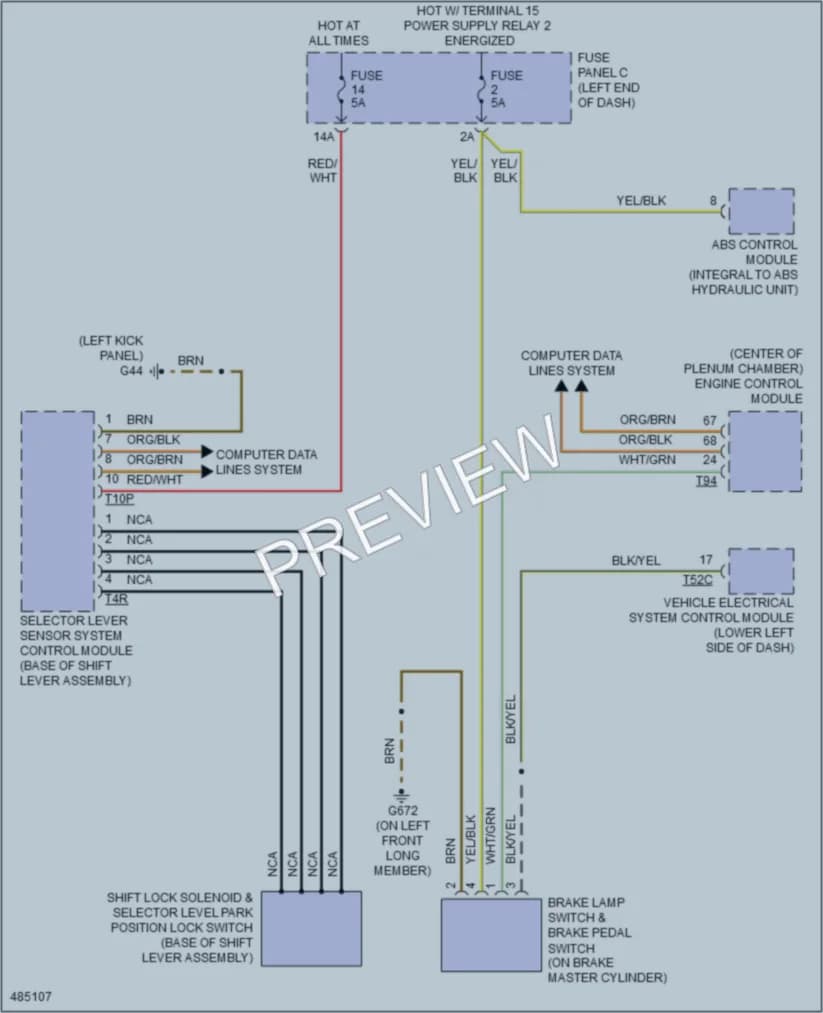 2015 Audi TTS Shift Interlock wiring diagram preview