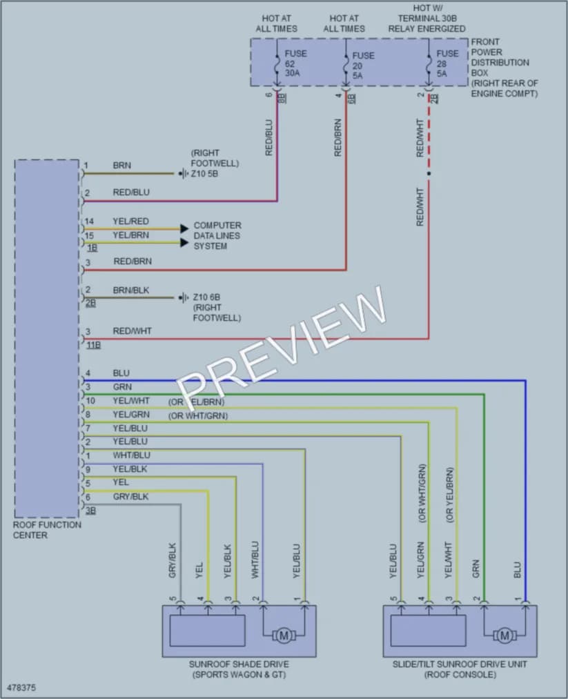 2015 BMW 328i Power Top Sunroof wiring diagram preview