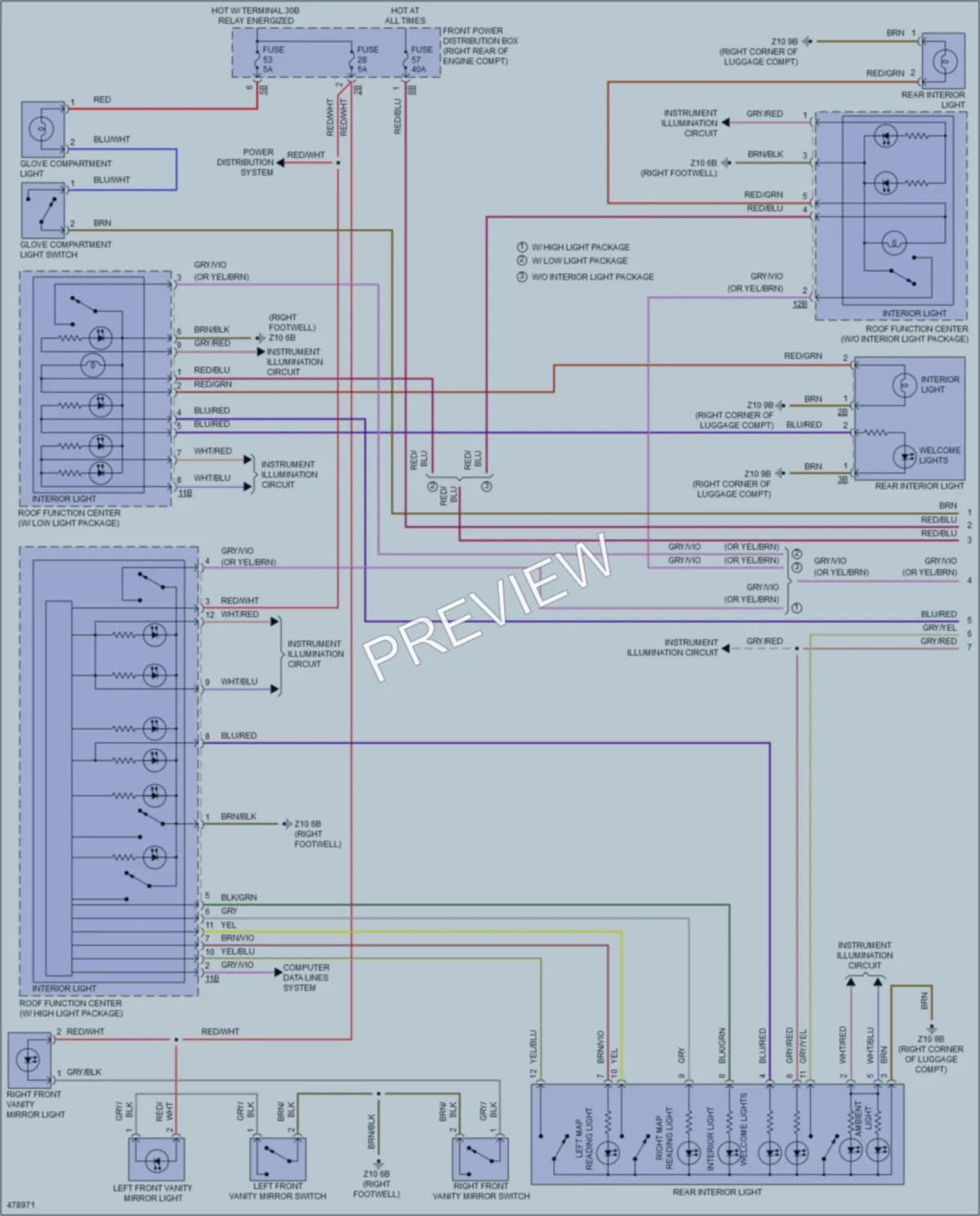 2015 BMW 328iGranTurismo Interior Lights wiring diagram preview