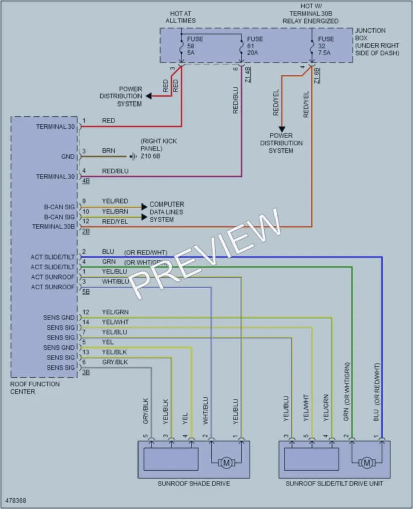 2015 BMW 650iGranCoupe Power Top Sunroof wiring diagram preview