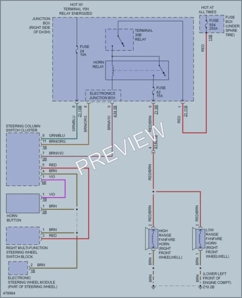 2015 BMW ActiveHybrid5 Horn wiring diagram preview