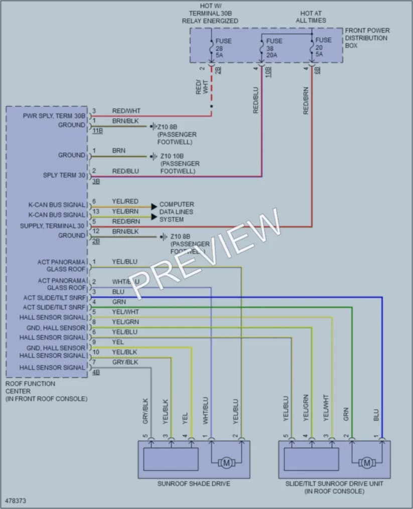 2015 BMW X5M Power Top Sunroof wiring diagram preview