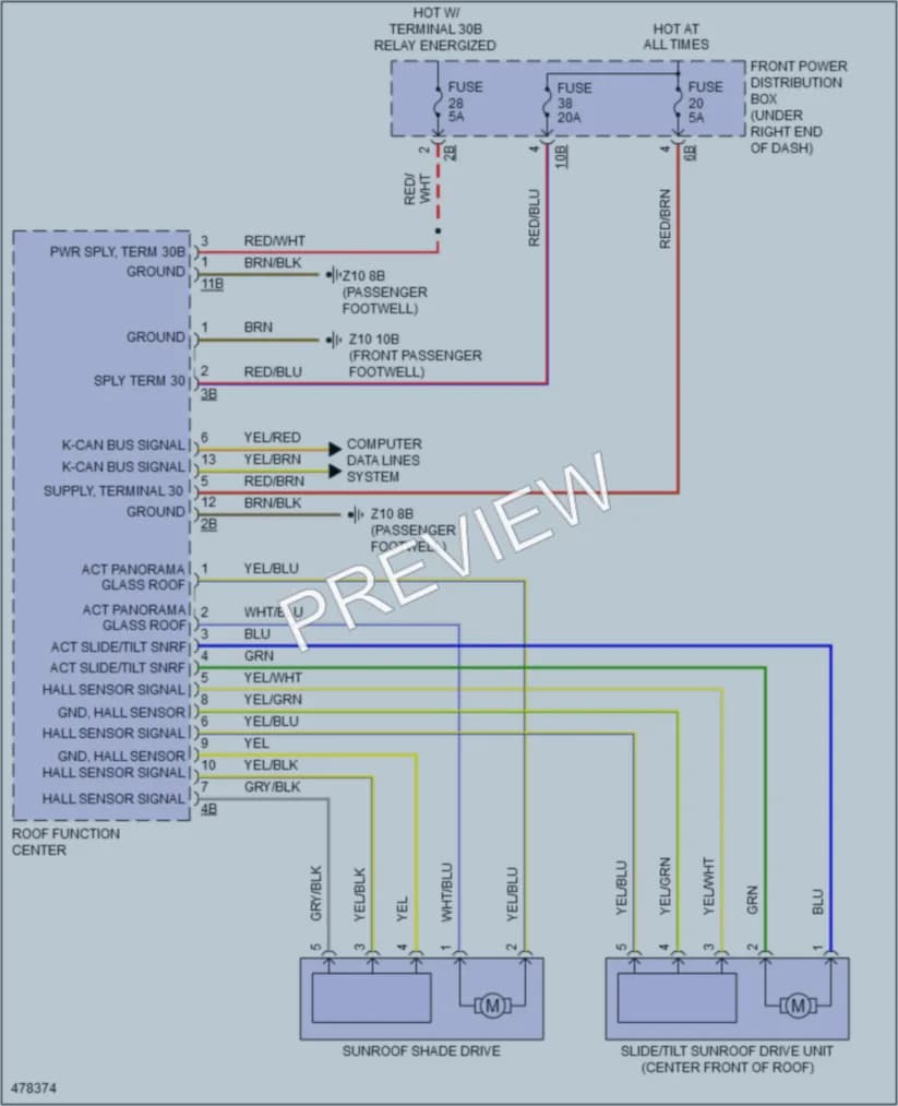 2015 BMW X6 Power Top Sunroof wiring diagram preview