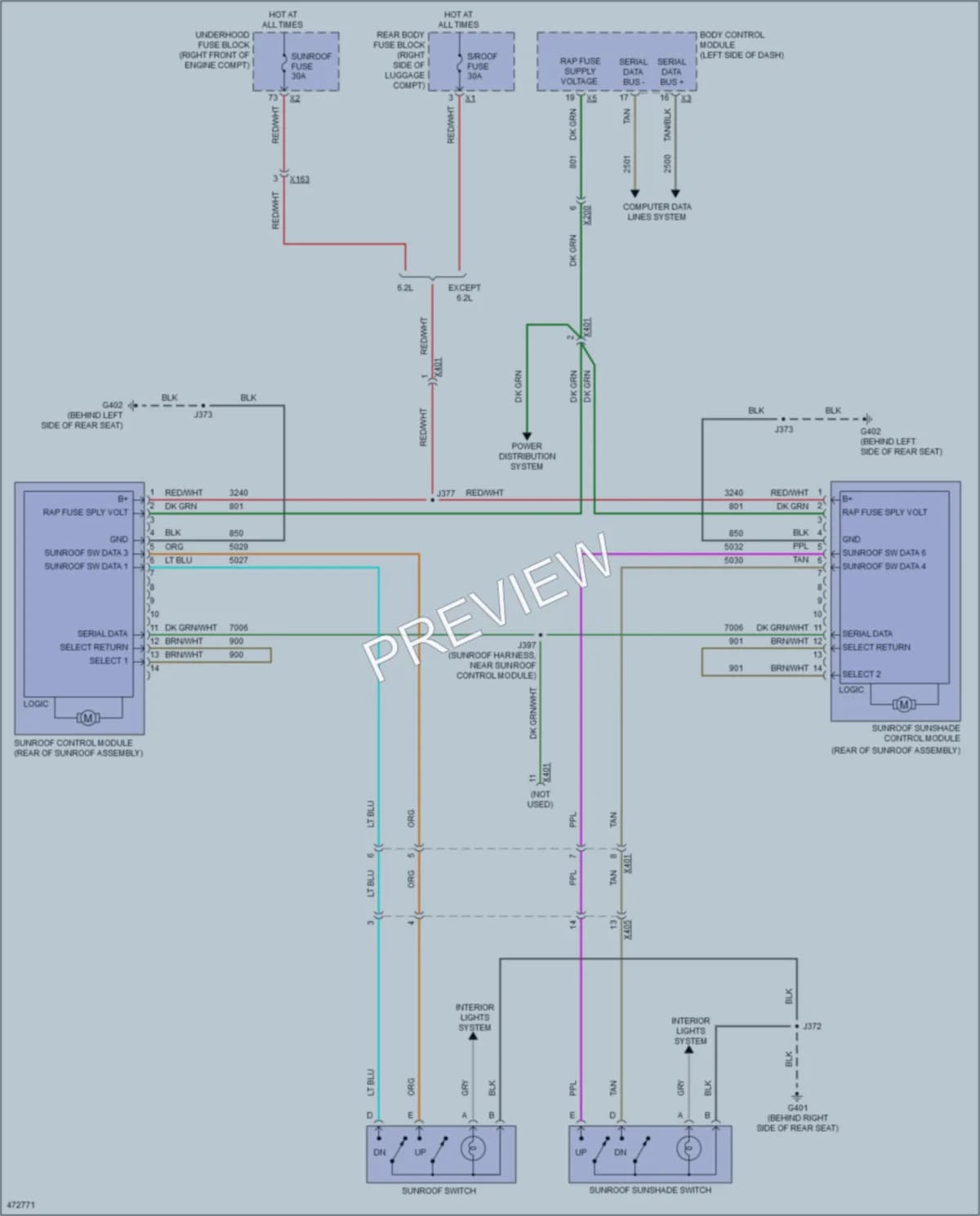 2015 Cadillac CTS Power Top Sunroof wiring diagram preview