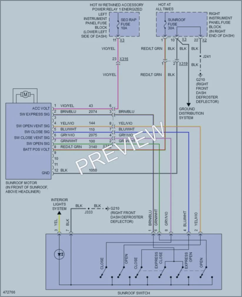 2015 Chevrolet 1500Silverado Power Top Sunroof wiring diagram preview