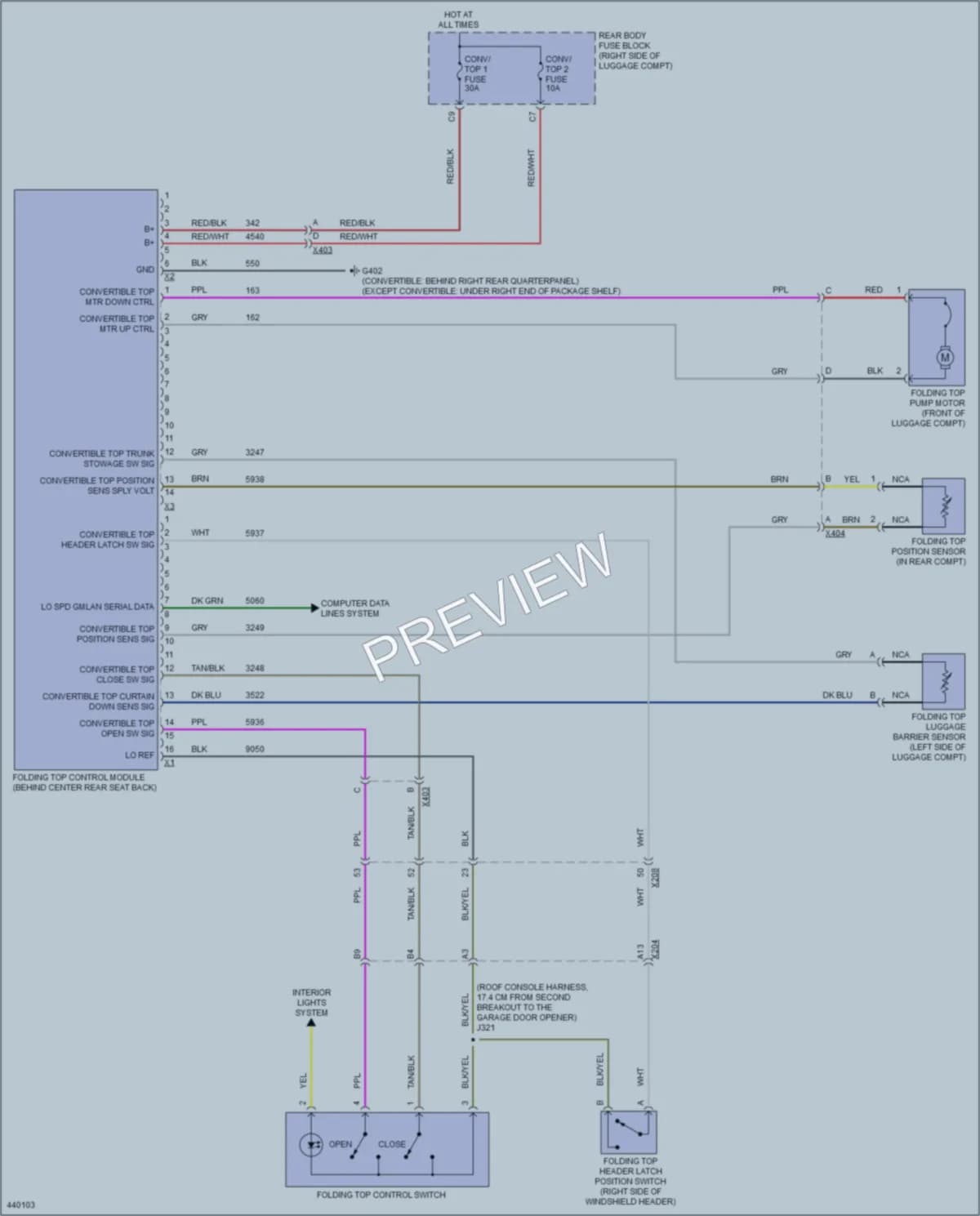 2015 Chevrolet Camaro Power Top Sunroof wiring diagram preview