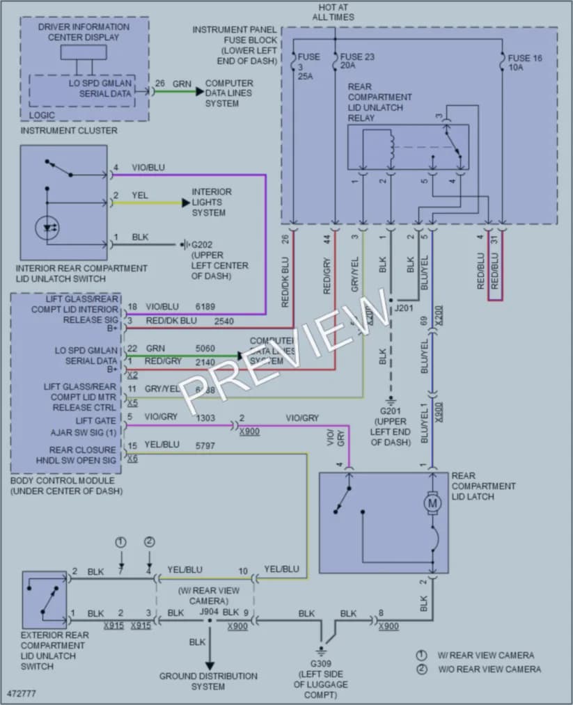 2015 Chevrolet Cruze Trunk Tailgate Fuel Door wiring diagram preview