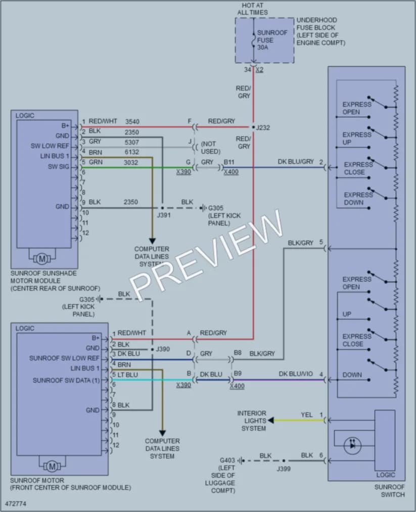 2015 Chevrolet Impala Power Top Sunroof wiring diagram preview