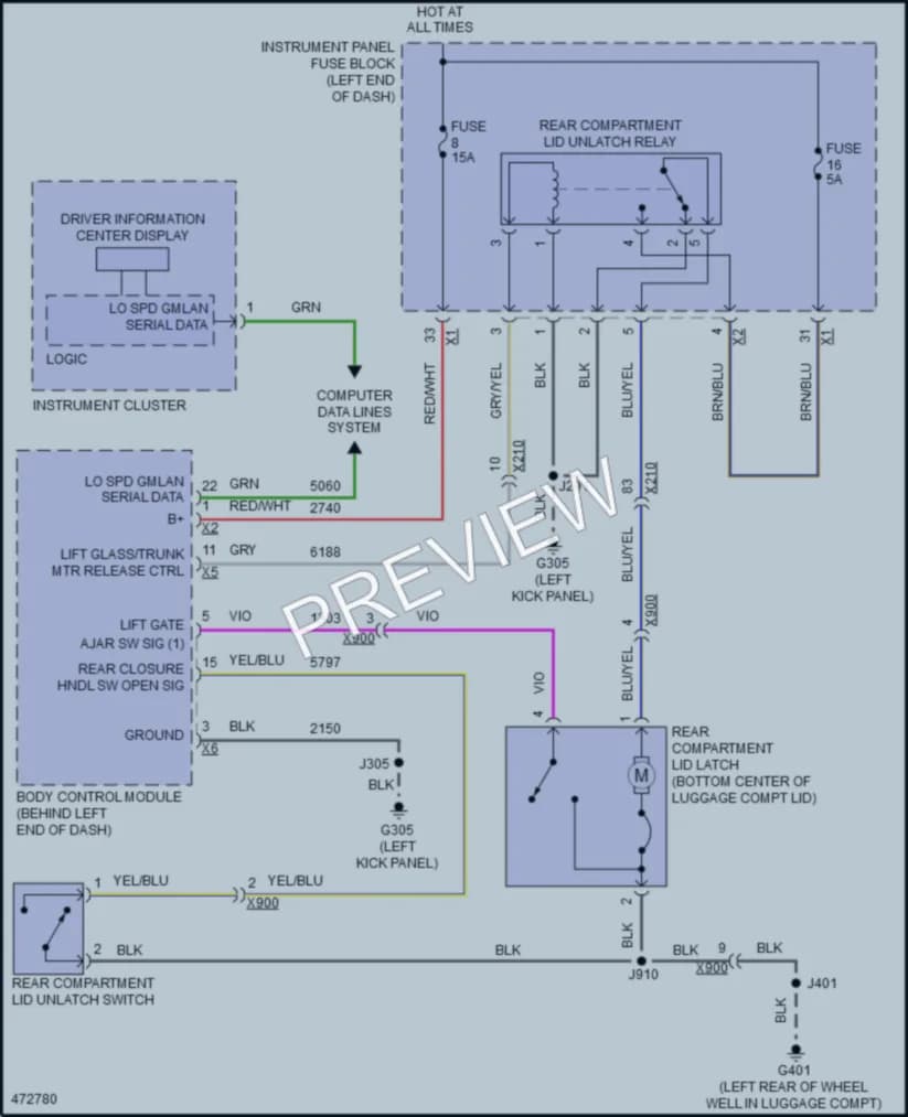 2015 Chevrolet Malibu Trunk Tailgate Fuel Door wiring diagram preview