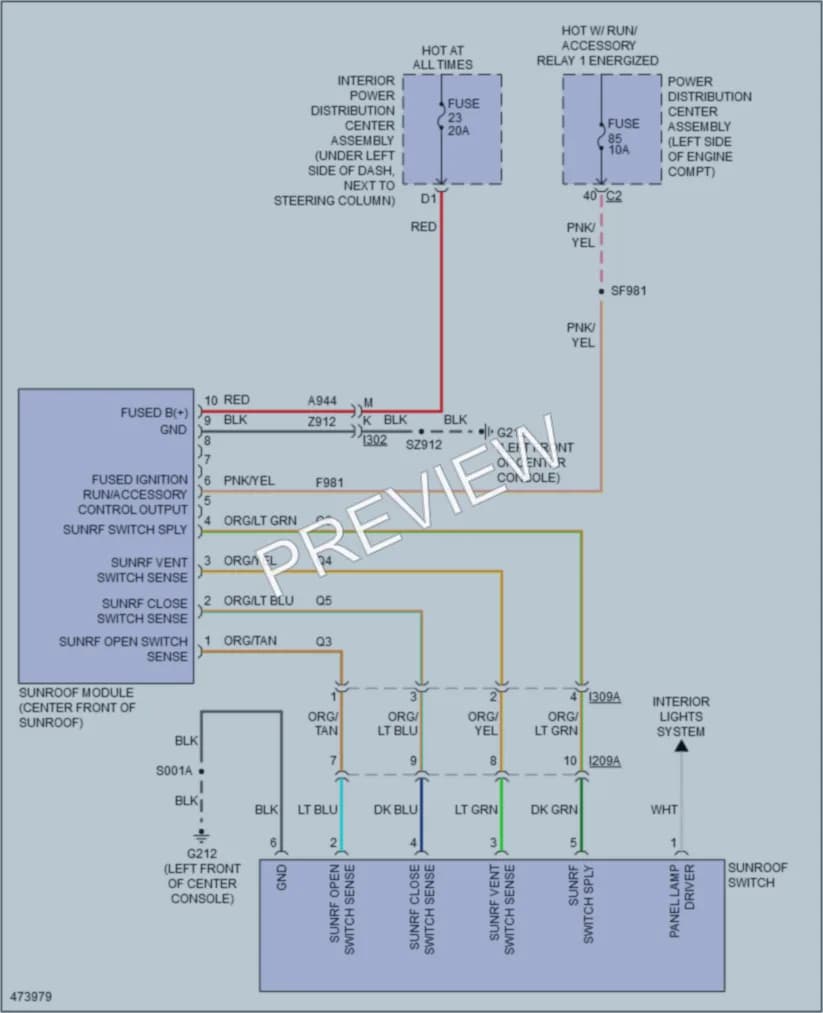 2015 Dodge Dart Power Top Sunroof wiring diagram preview