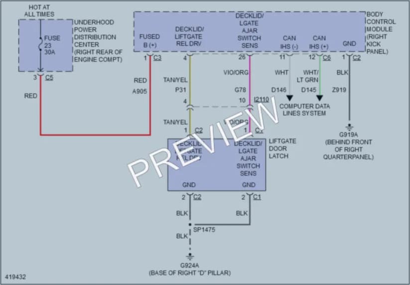 2015 Dodge Durango Trunk Tailgate Fuel Door wiring diagram preview