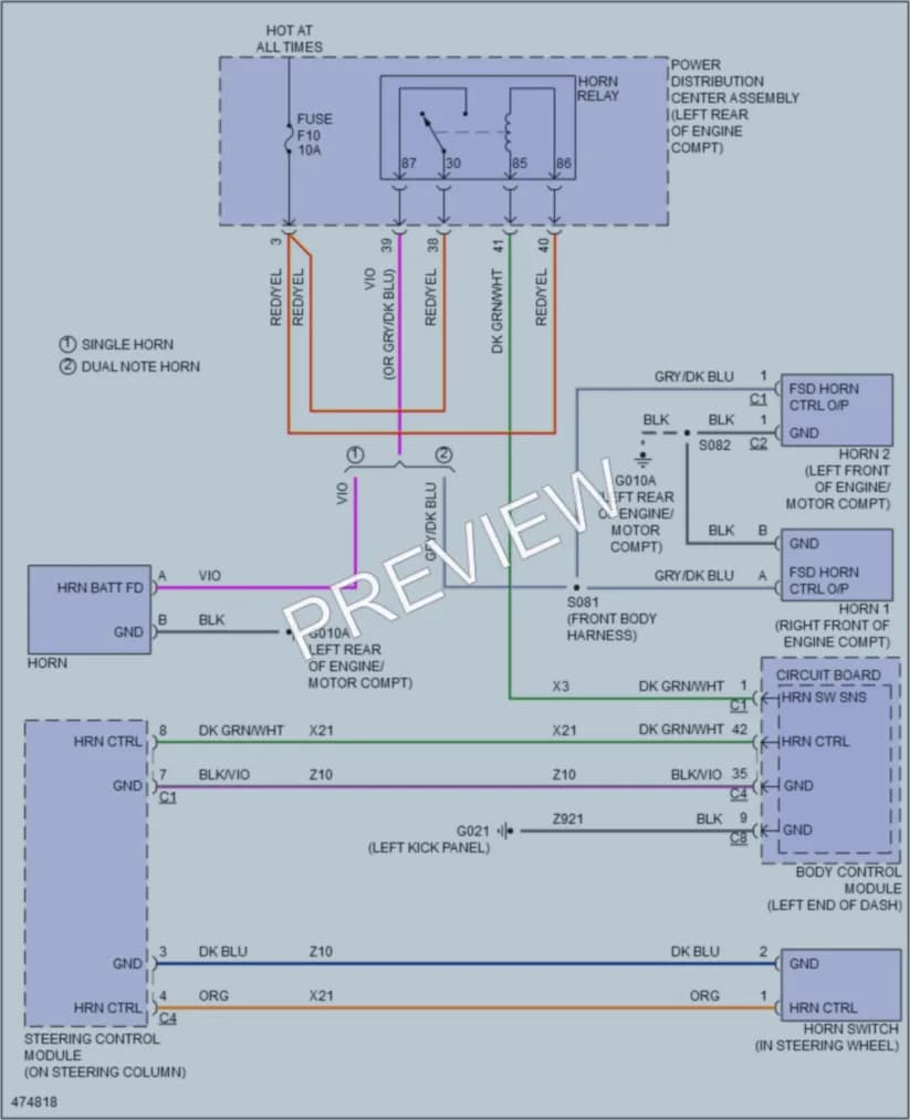 2015 Fiat 500C Horn wiring diagram preview