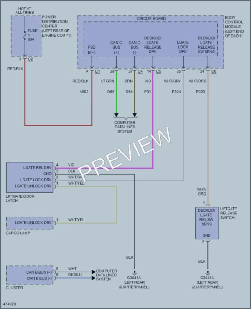 2015 Fiat 500L Trunk Tailgate Fuel Door wiring diagram preview