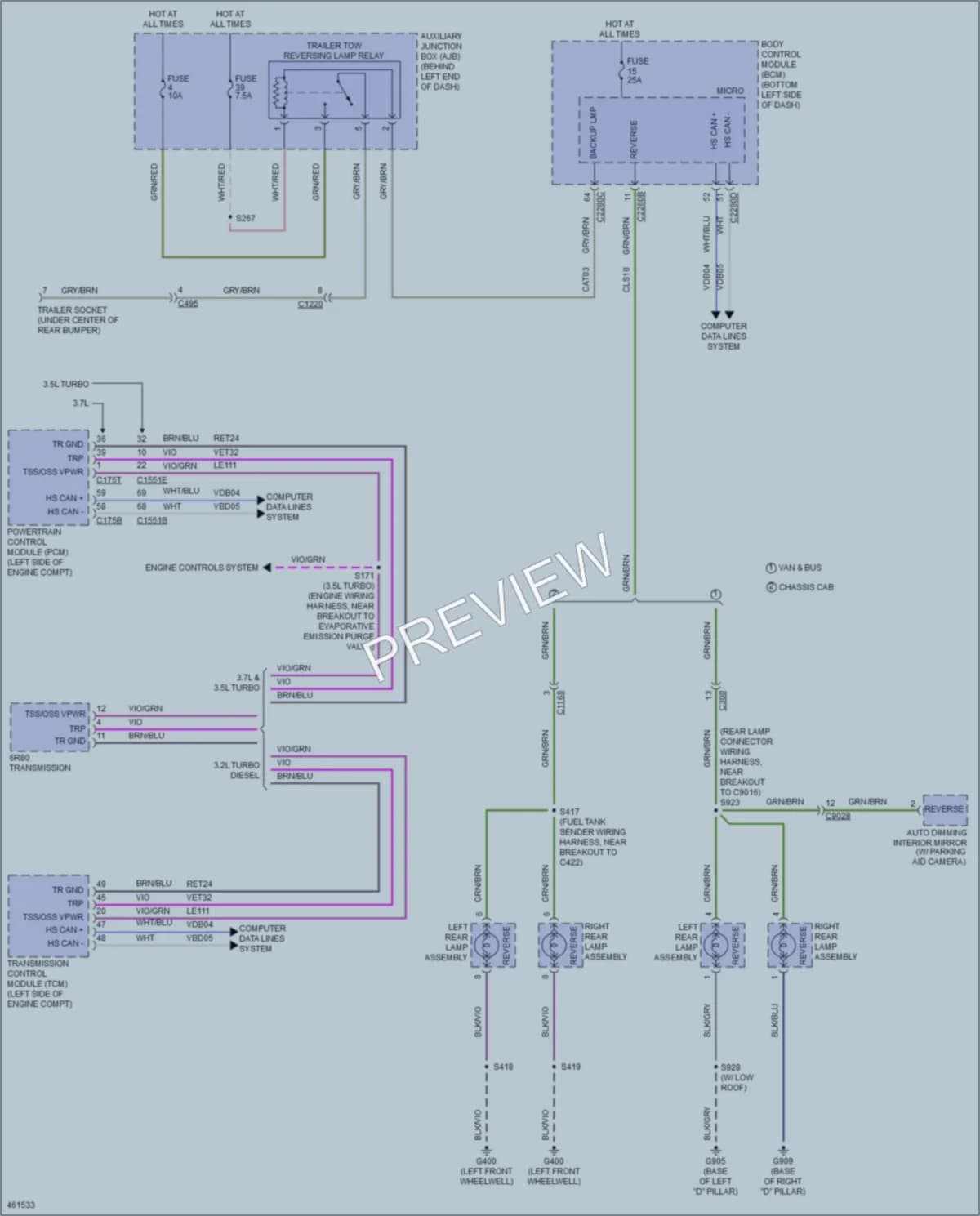 2015 Ford 350HDTransit Exterior Lights wiring diagram preview