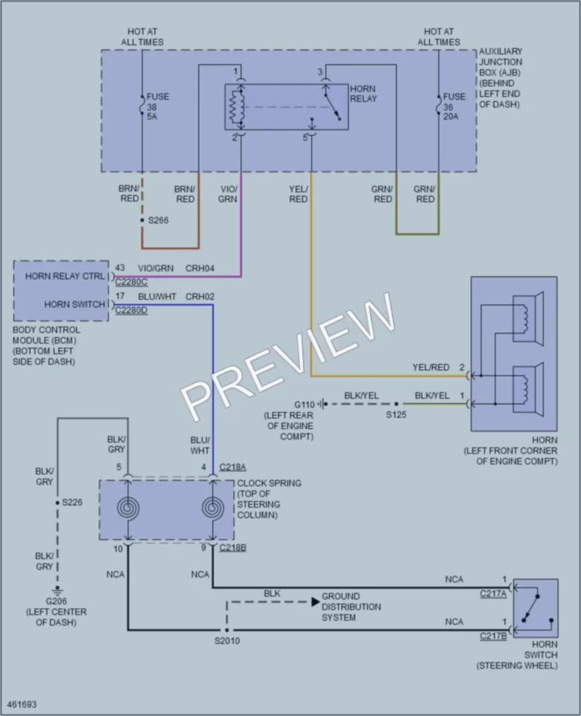 2015 Ford 350HDTransit Horn wiring diagram preview