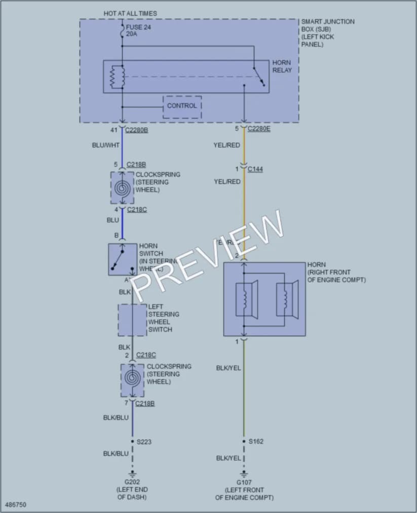 2015 Ford E350Econoline Horn wiring diagram preview