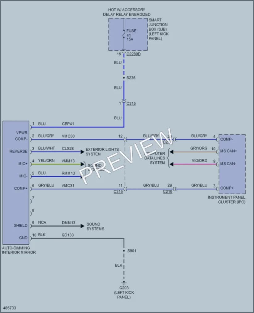 2015 Ford E350Econoline Power Mirrors wiring diagram preview