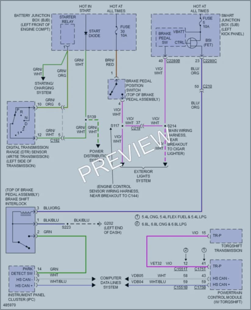 2015 Ford E350Econoline Shift Interlock wiring diagram preview