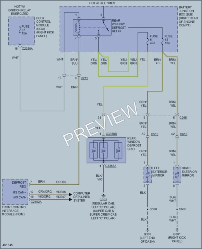 2015 Ford F150 Defoggers wiring diagram preview