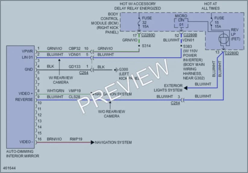 2015 Ford F250SuperDuty Power Mirrors wiring diagram preview