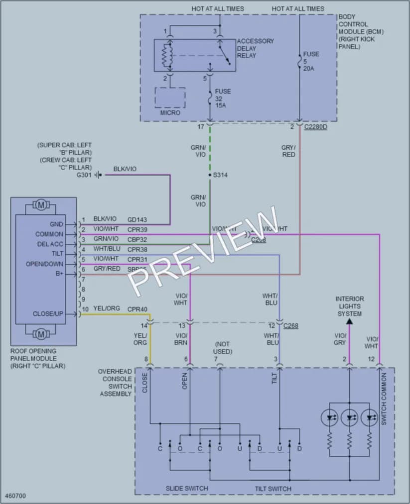 2015 Ford F350SuperDuty Power Top Sunroof wiring diagram preview