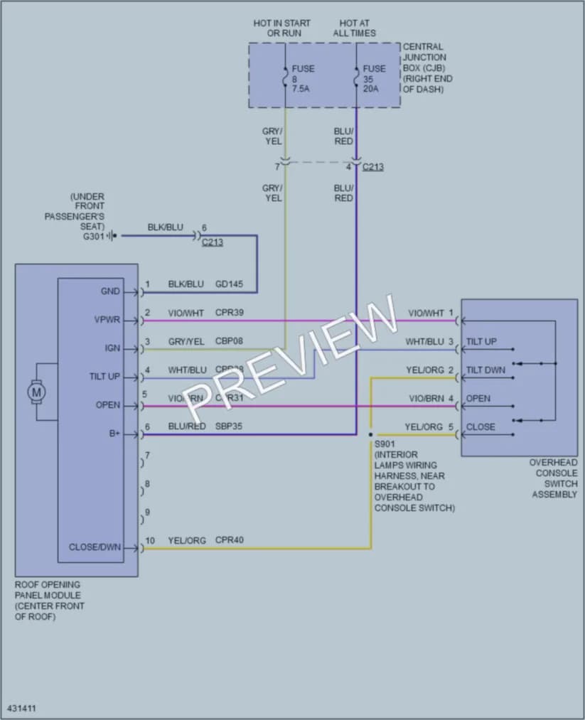 2015 Ford Fiesta Power Top Sunroof wiring diagram preview