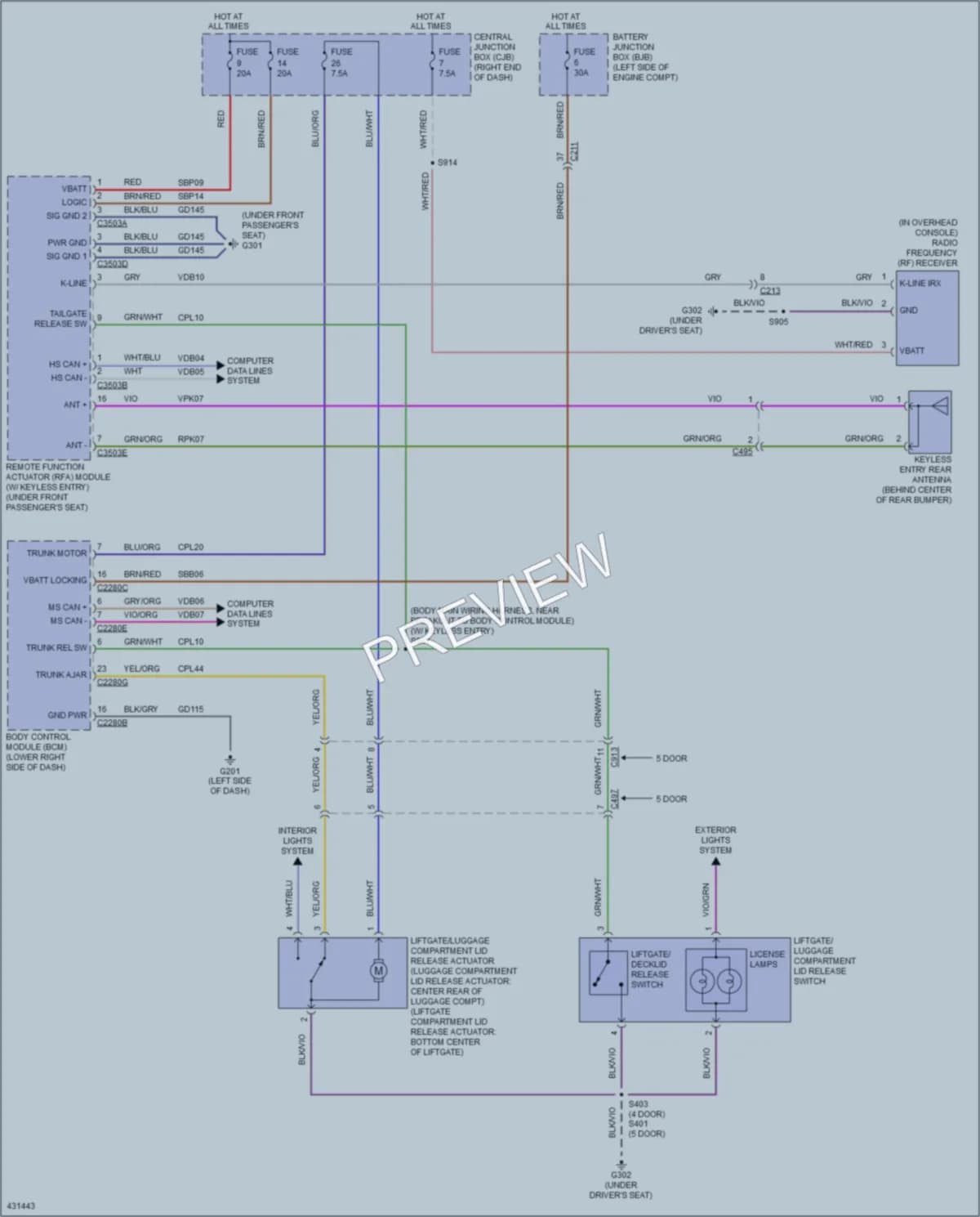 2015 Ford Fiesta Trunk Tailgate Fuel Door wiring diagram preview