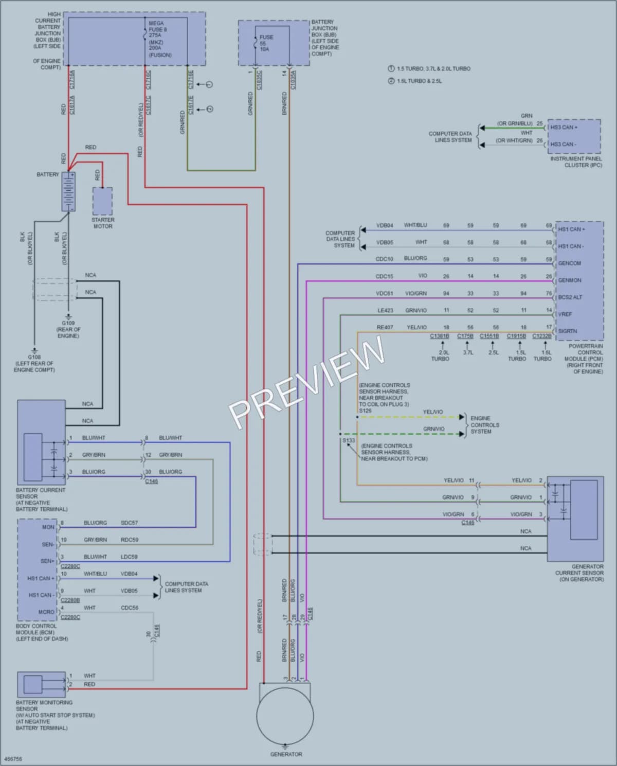 2015 Ford FusionEnergi Starting Charging wiring diagram preview