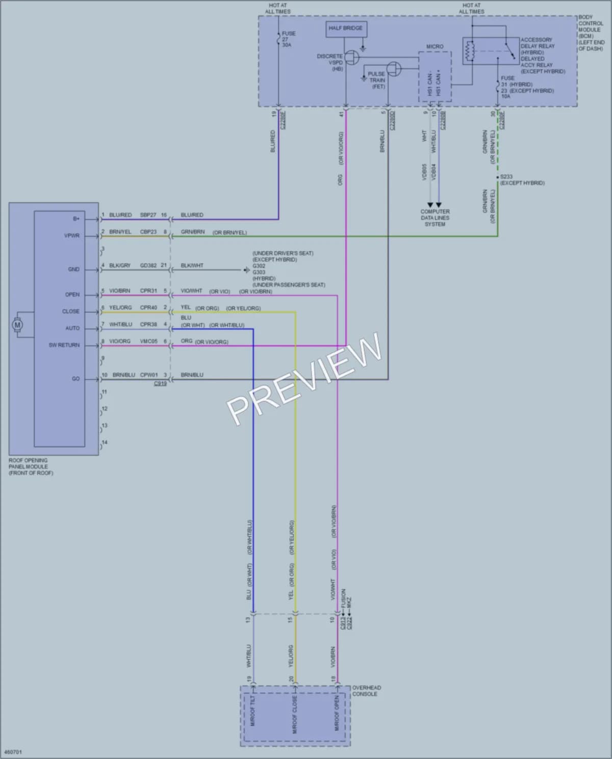 2015 Ford FusionHybrid Power Top Sunroof wiring diagram preview
