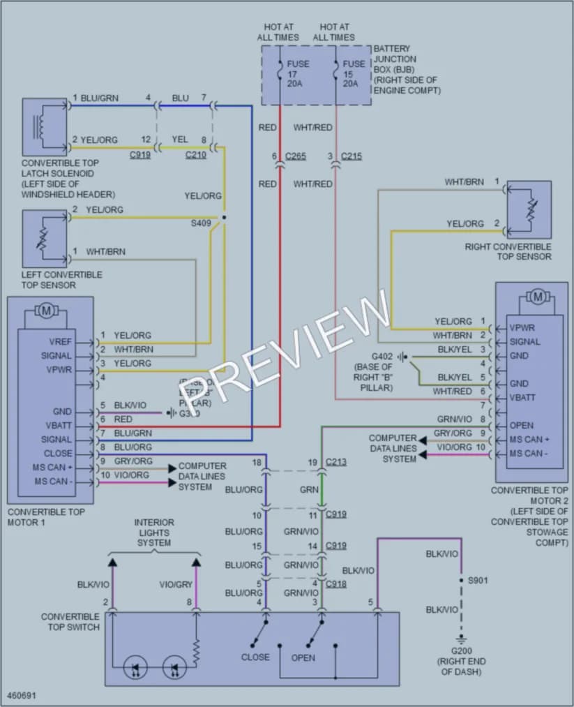 2015 Ford Mustang Power Top Sunroof wiring diagram preview