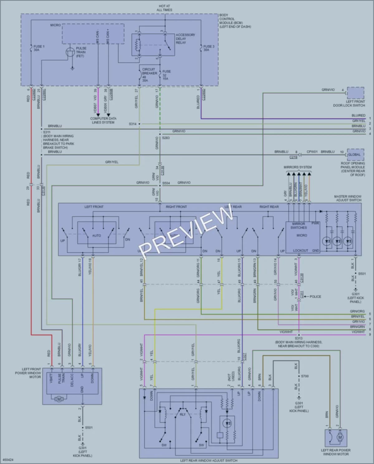 2015 Ford Taurus Power Windows wiring diagram preview