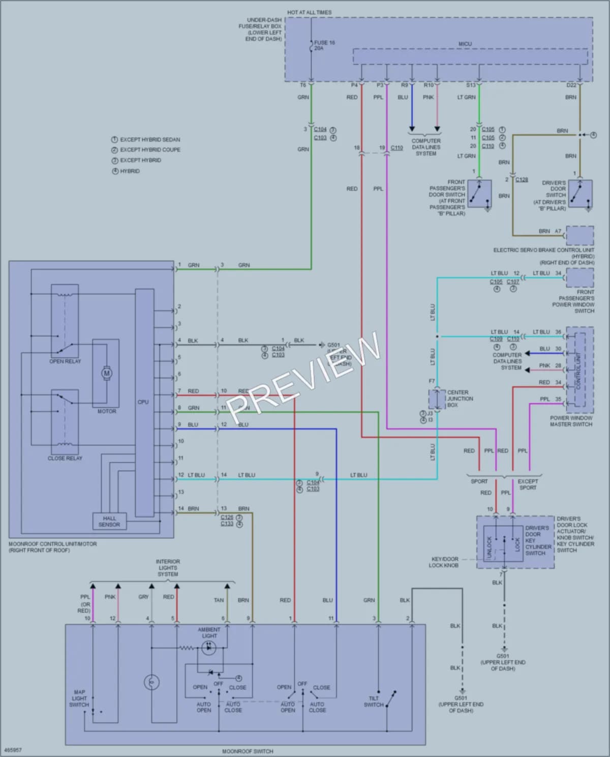 2015 Honda AccordHybrid Power Top Sunroof wiring diagram preview