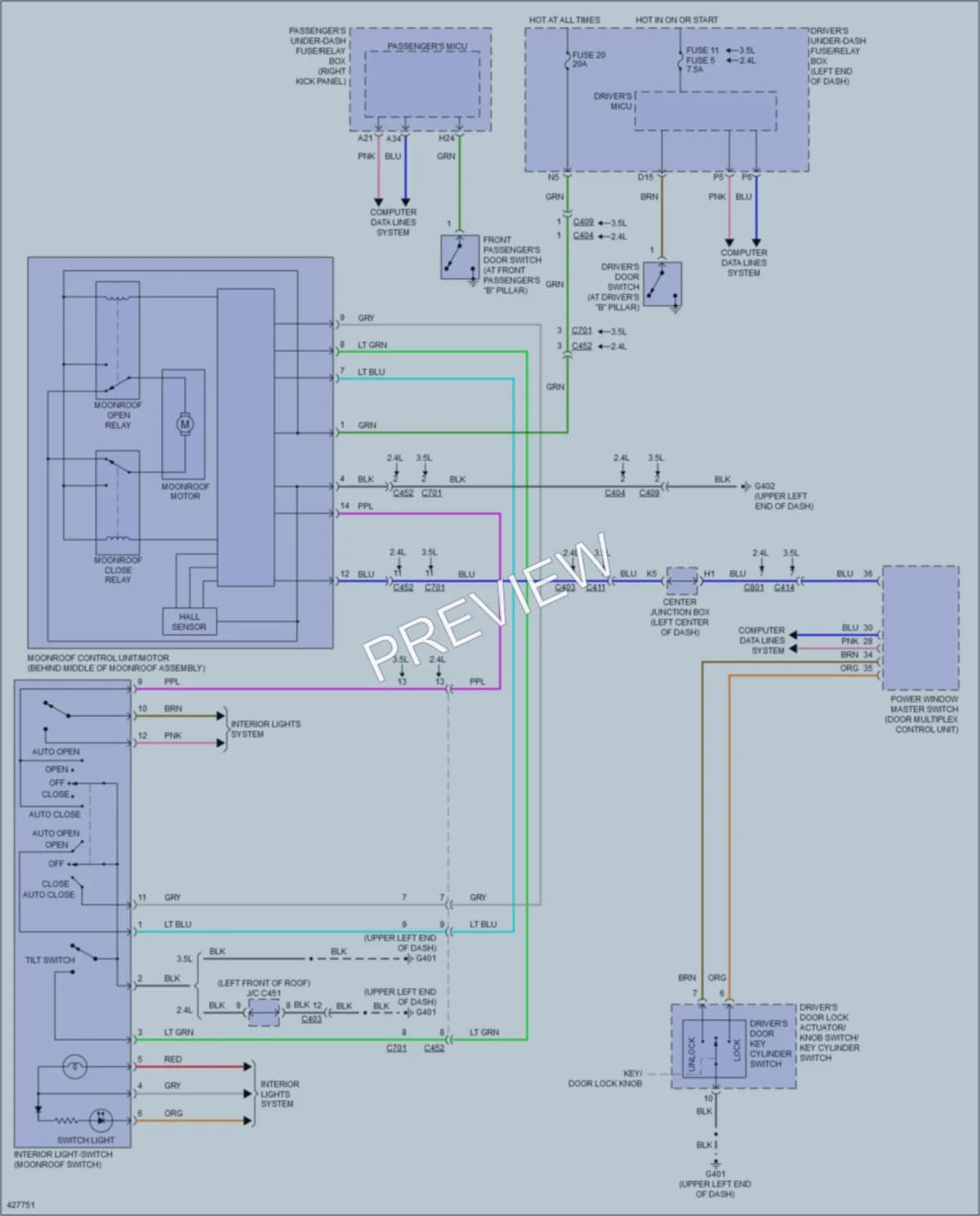2015 Honda Crosstour Power Top Sunroof wiring diagram preview