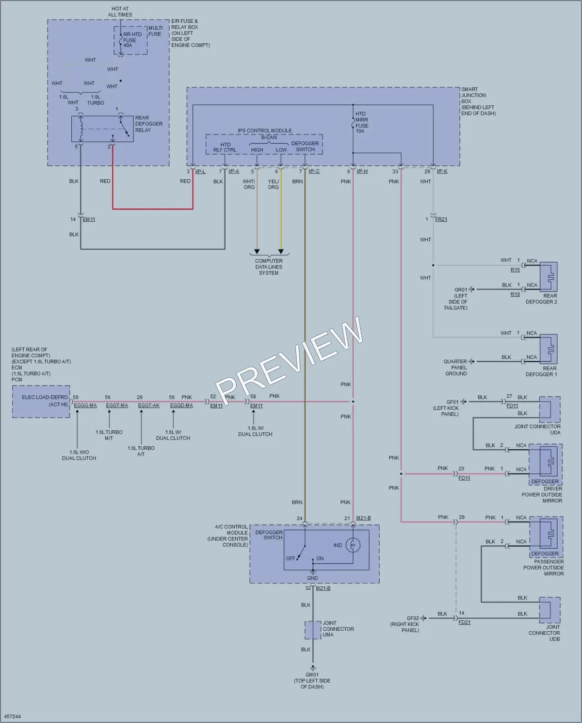 2015 Hyundai Veloster Defoggers wiring diagram preview