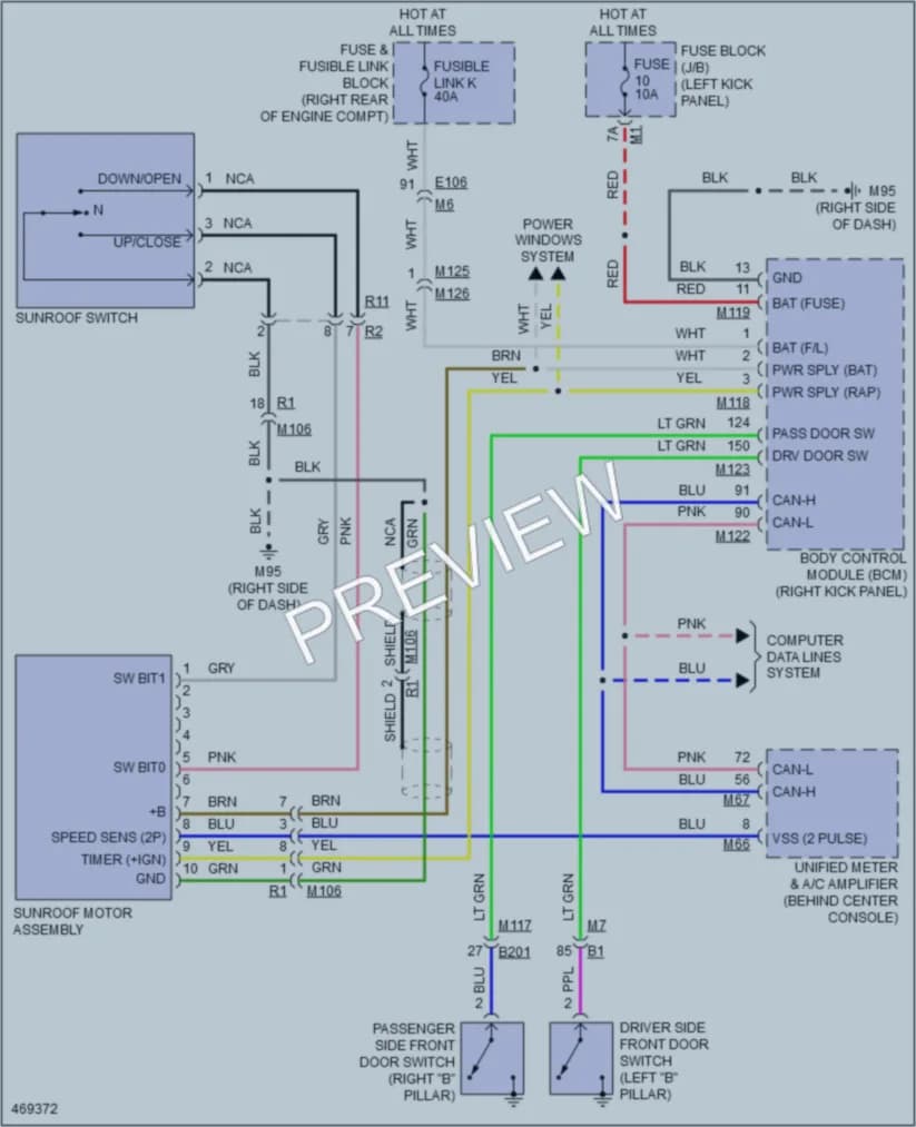 2015 Infiniti QX50 Power Top Sunroof wiring diagram preview
