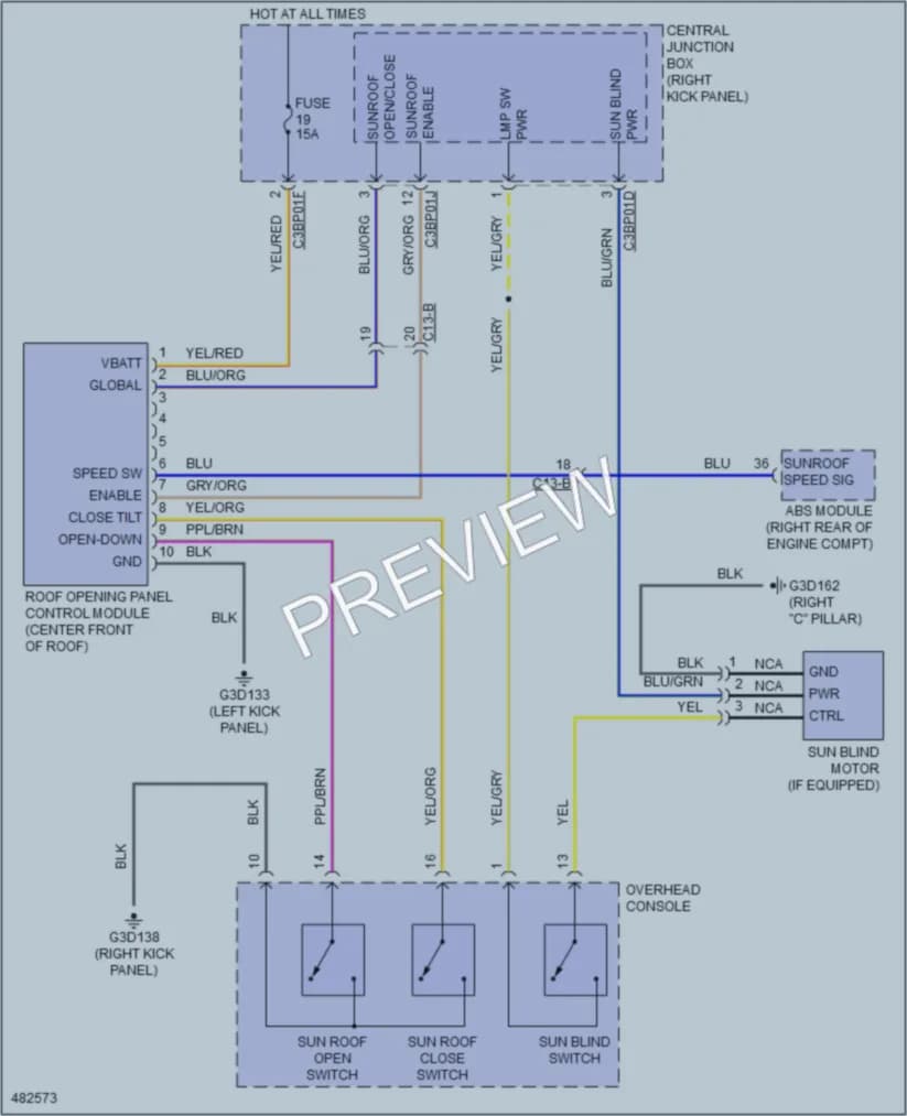 2015 Jaguar XF Power Top Sunroof wiring diagram preview