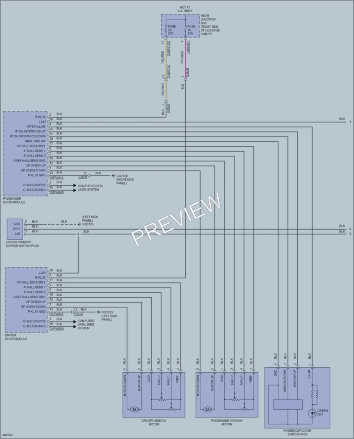 2015 Jaguar XFR Power Windows wiring diagram preview