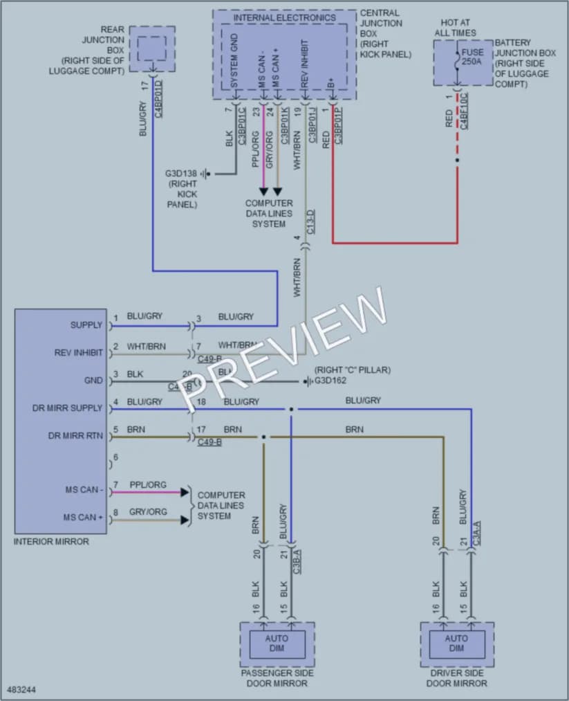 2015 Jaguar XFRS Power Mirrors wiring diagram preview