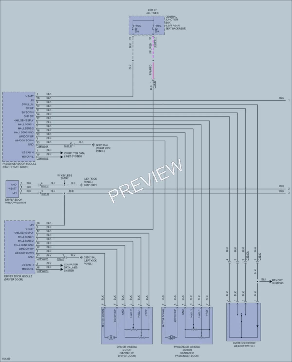 2015 Jaguar XJ Power Windows wiring diagram preview