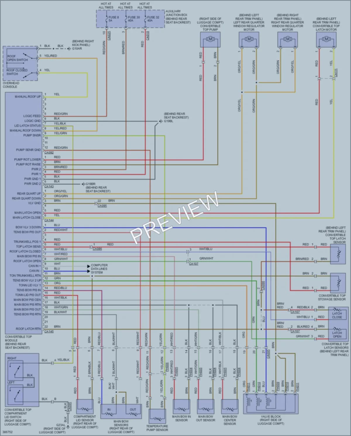 2015 Jaguar XK Power Top Sunroof wiring diagram preview
