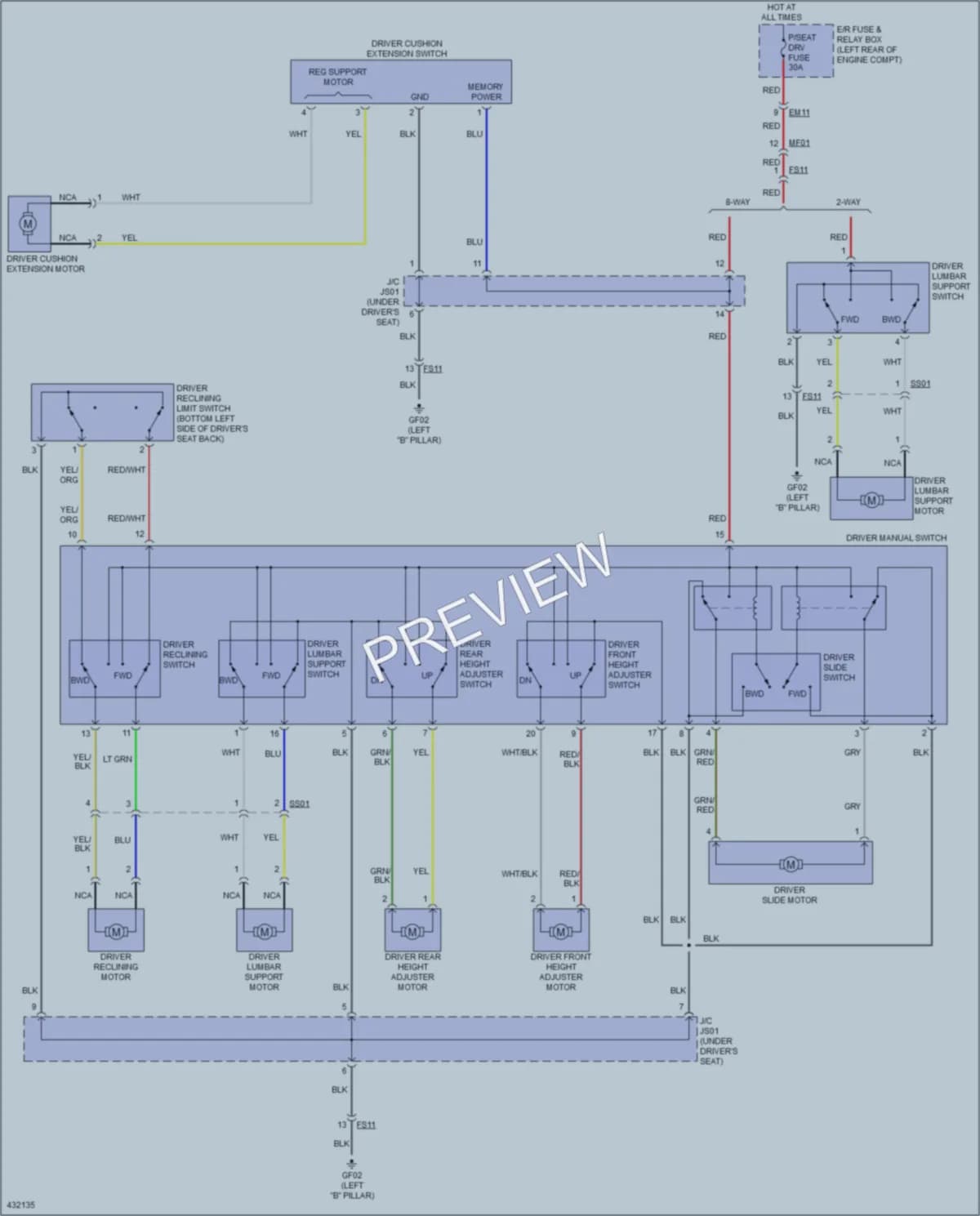 2015 Kia Cadenza Power Seats wiring diagram preview