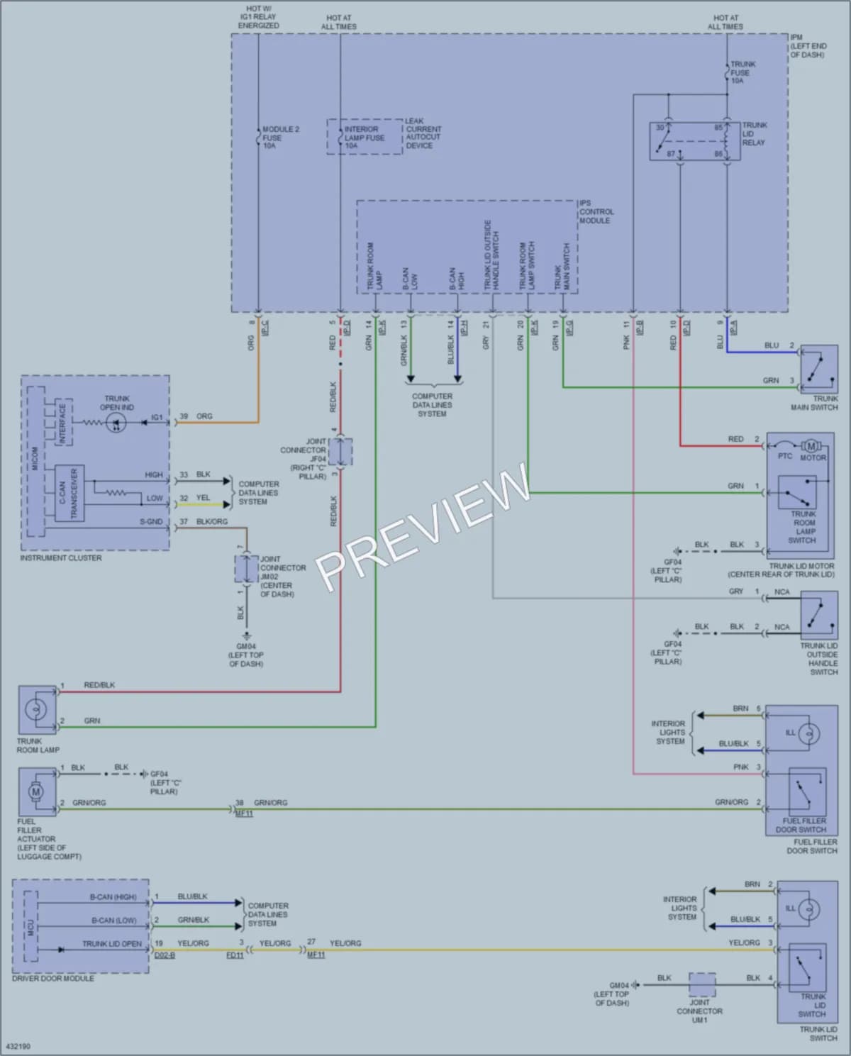 2015 Kia Cadenza Trunk Tailgate Fuel Door wiring diagram preview