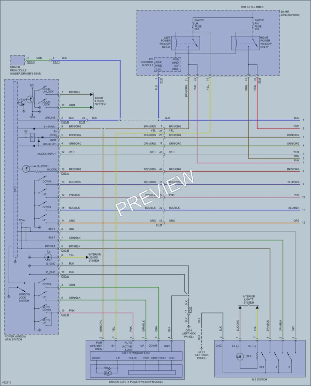 2015 Kia Sorento Power Windows wiring diagram preview