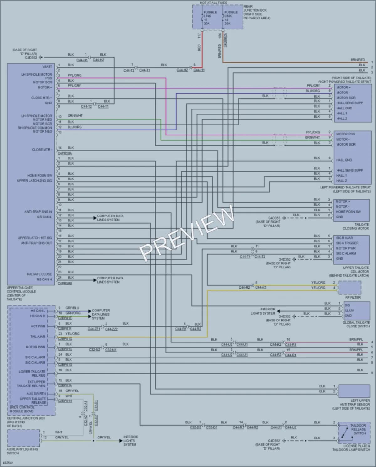 2015 LandRover RangeRover Trunk Tailgate Fuel Door wiring diagram preview