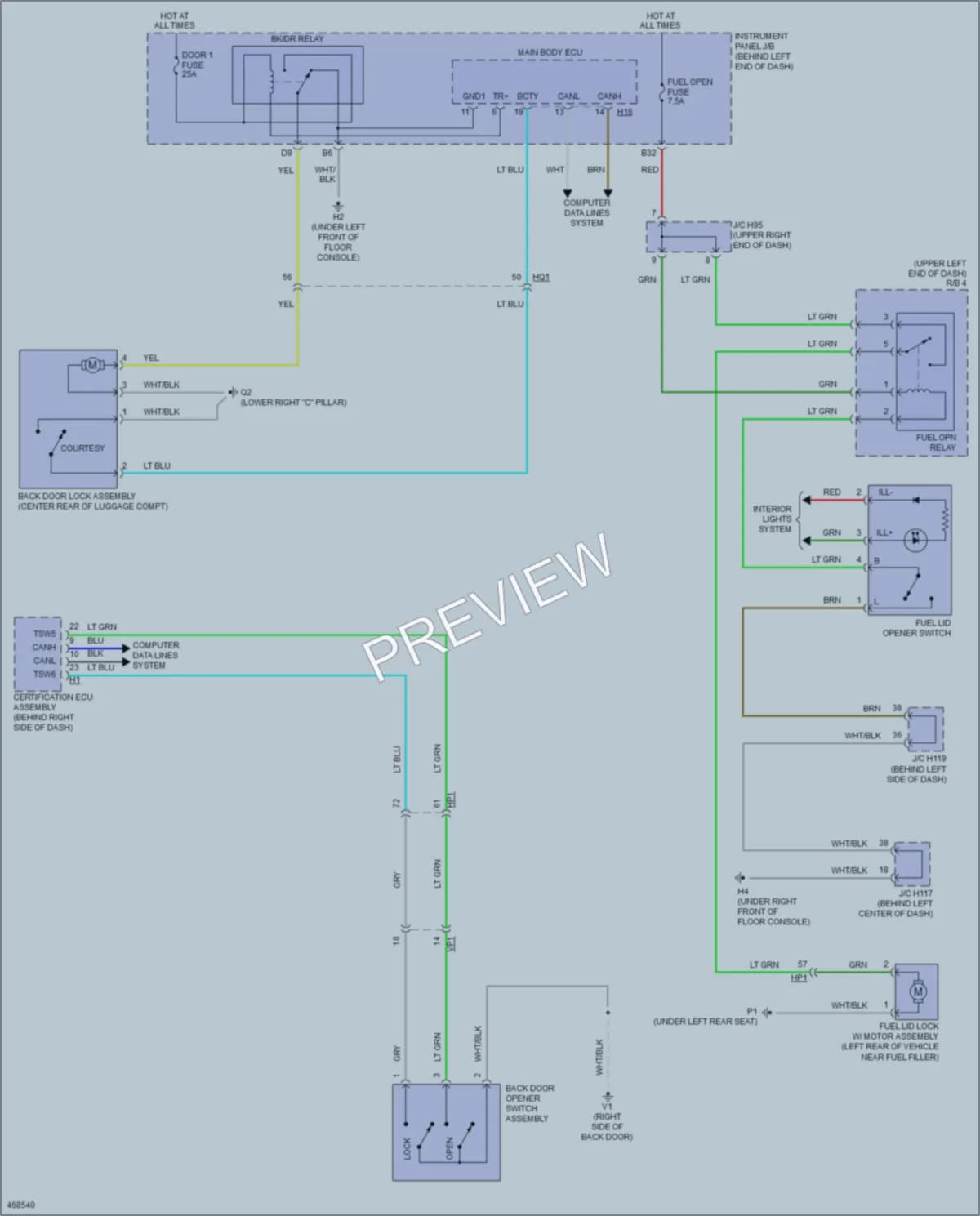 2015 Lexus CT200h Trunk Tailgate Fuel Door wiring diagram preview